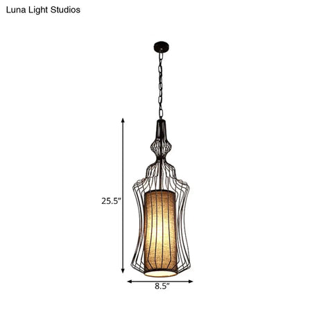 Vintage Black Metal Pendant Light - Oval/Gourd/Lantern Design 1-Light Ideal For Dining Room Ceiling