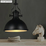 Vintage Black Metal Pendant Light With Frosted Glass Cover