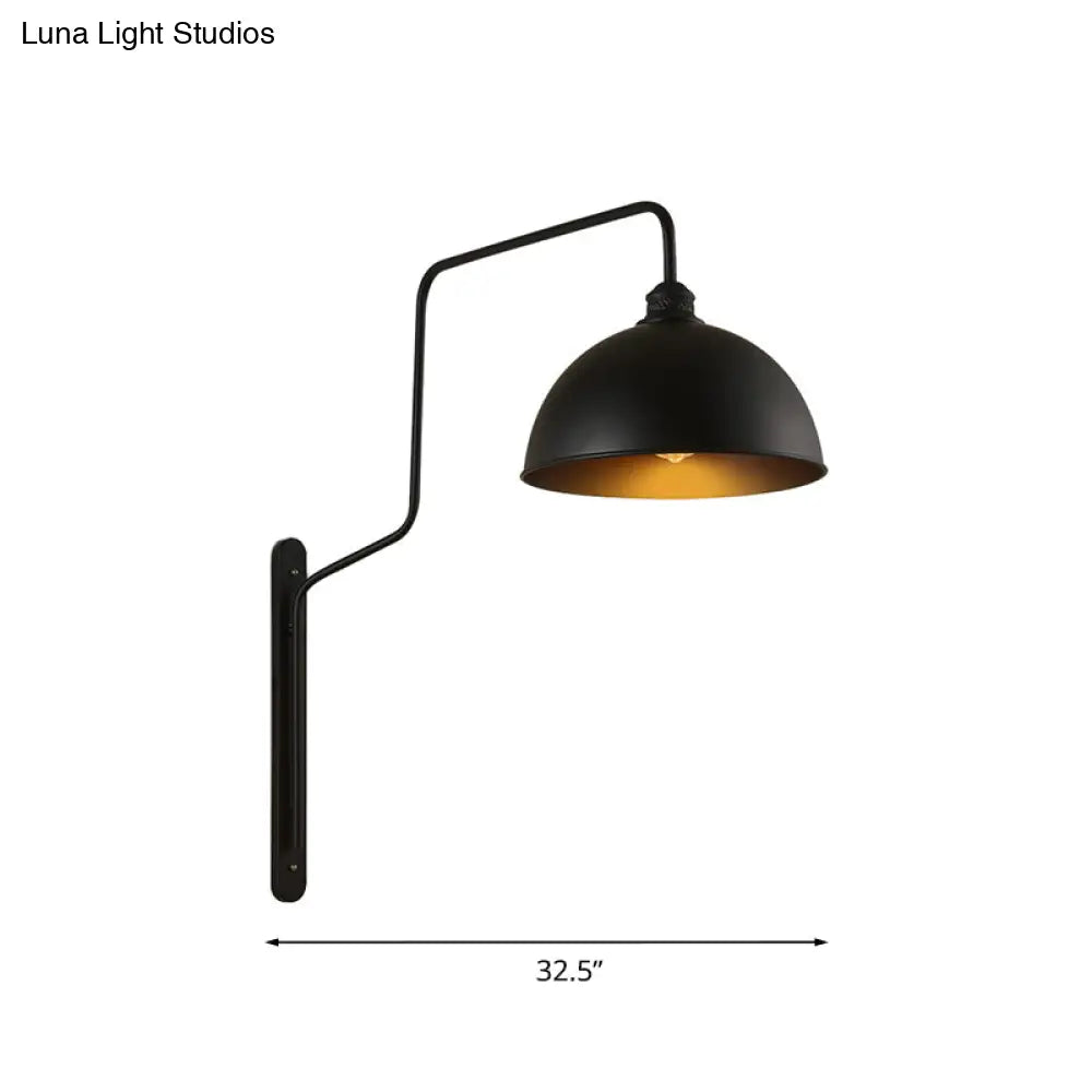 Vintage Black Metal Sconce Wall Light With Curved Arm For Restaurants - 1 Head Bowl Shape