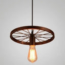 Vintage Black Metal Wagon Wheel Hanging Pendant Light For Coffee Shop Suspension 1 / Rust