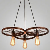 Vintage Black Metal Wagon Wheel Hanging Pendant Light For Coffee Shop Suspension 3 / Rust