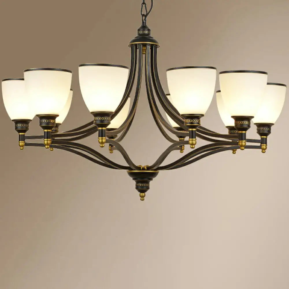 Vintage Black Opaline Glass Chandelier With Bell Shape - Elegant Suspension Lighting For Living Room