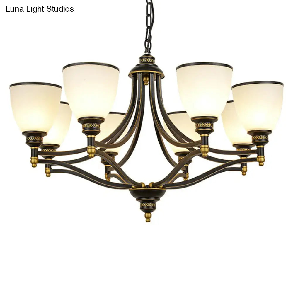 Vintage Black Opaline Glass Chandelier With Bell Shape - Elegant Suspension Lighting For Living Room