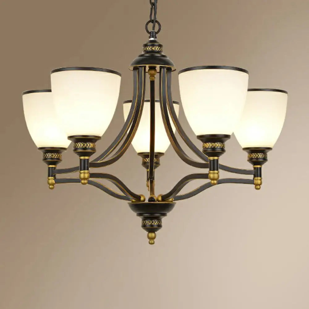 Vintage Black Opaline Glass Chandelier With Bell Shape - Elegant Suspension Lighting For Living Room