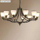 Vintage Black Opaline Glass Chandelier With Bell Shape - Elegant Suspension Lighting For Living Room