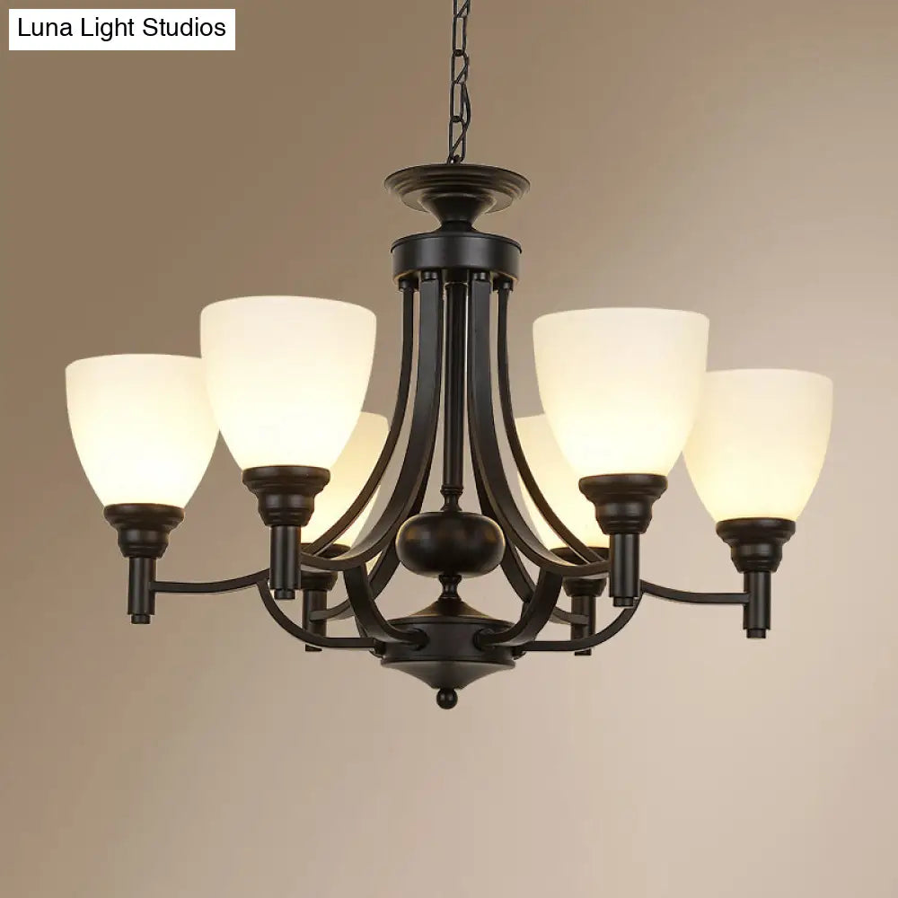 Vintage Black Pendant Light With Elegant White Glass Bell Shape For Dining Room