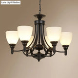 Vintage Black Pendant Light With Elegant White Glass Bell Shape For Dining Room