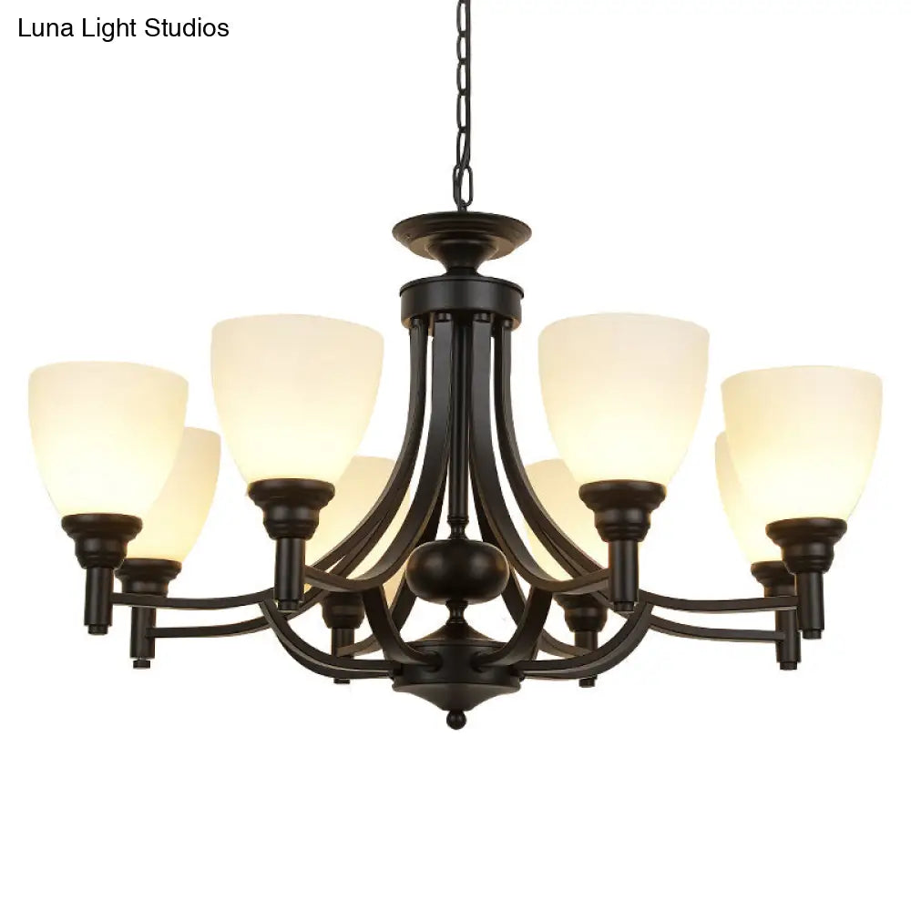 Vintage Black Pendant Light With Elegant White Glass Bell Shape For Dining Room