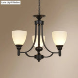 Vintage Black Pendant Light With Elegant White Glass Bell Shape For Dining Room
