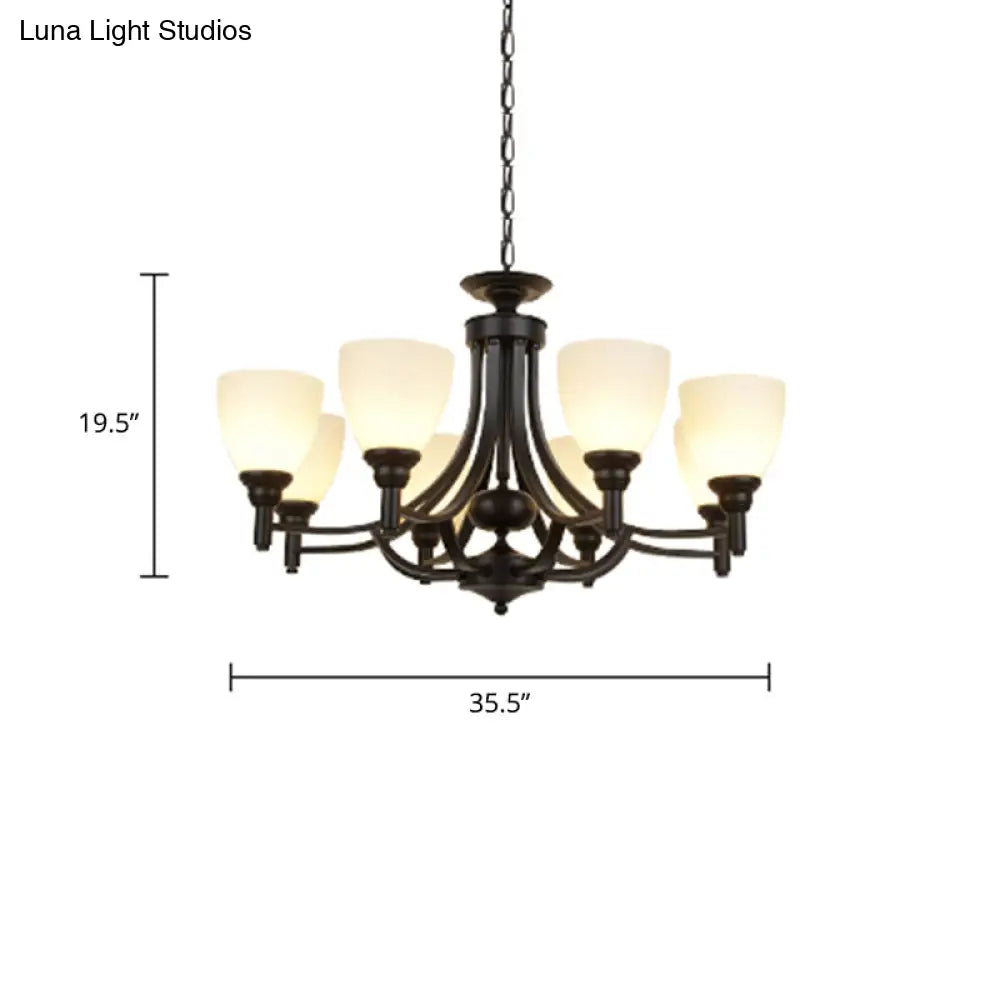 Vintage Black Pendant Light With Elegant White Glass Bell Shape For Dining Room