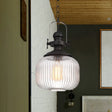 Vintage Black Ribbed Glass Pendant Ceiling Light – Ovale/Drum Style / B