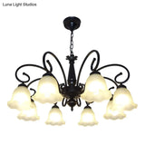 Vintage Black Ruffle Glass Floral Chandelier Pendant Light For Dining Room