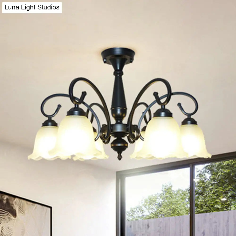 Vintage Black Ruffle Glass Floral Chandelier Pendant Light For Dining Room
