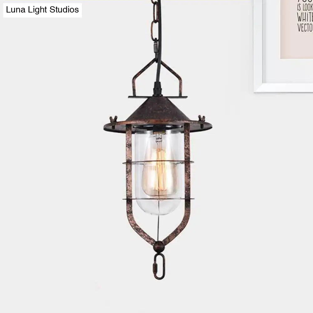 Vintage Black/Rust Cone Pendant Light With Clear Glass - Stylish Ceiling Lamp For Living Room Cage