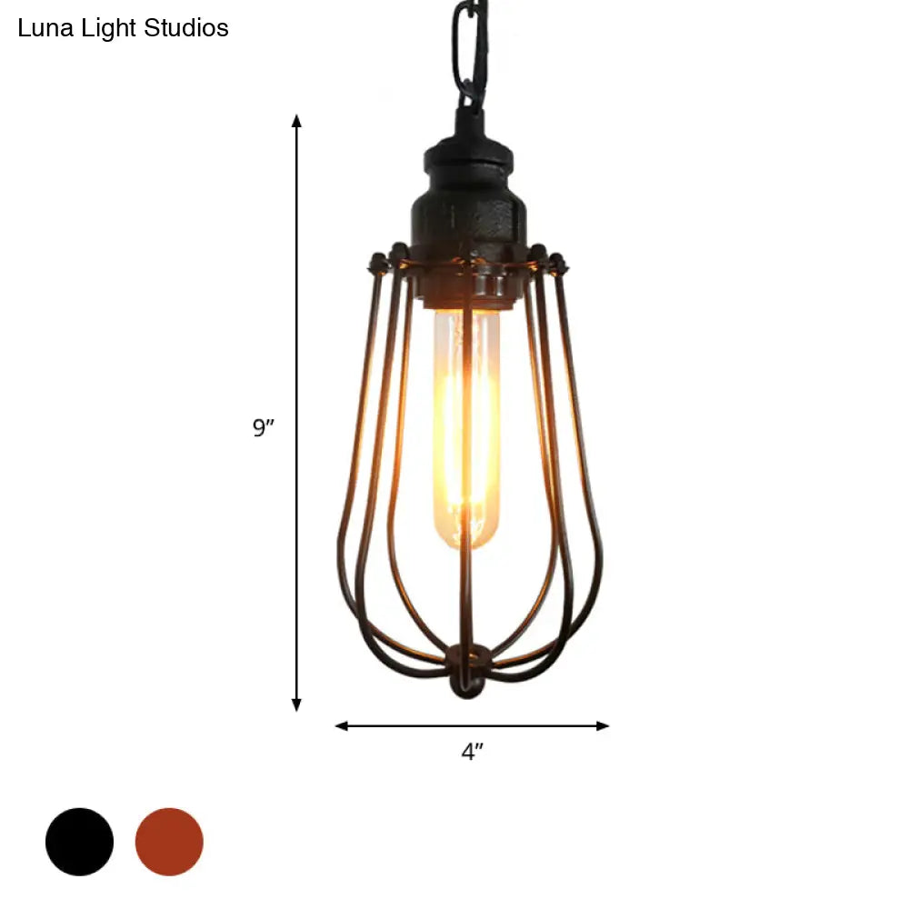 Vintage Black/Rust Pendant Bedroom Ceiling Light With Metal Shade