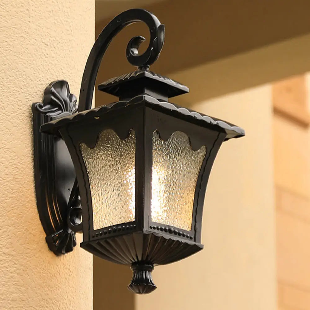 Vintage Black Seedy Glass Lantern Wall Sconce For Garden - Single Light