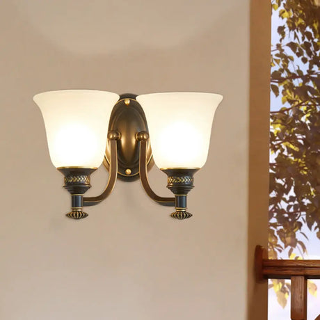Vintage Black Wall Mounted Lamp With Frosted Glass Bell Shade For Corridors 2 /