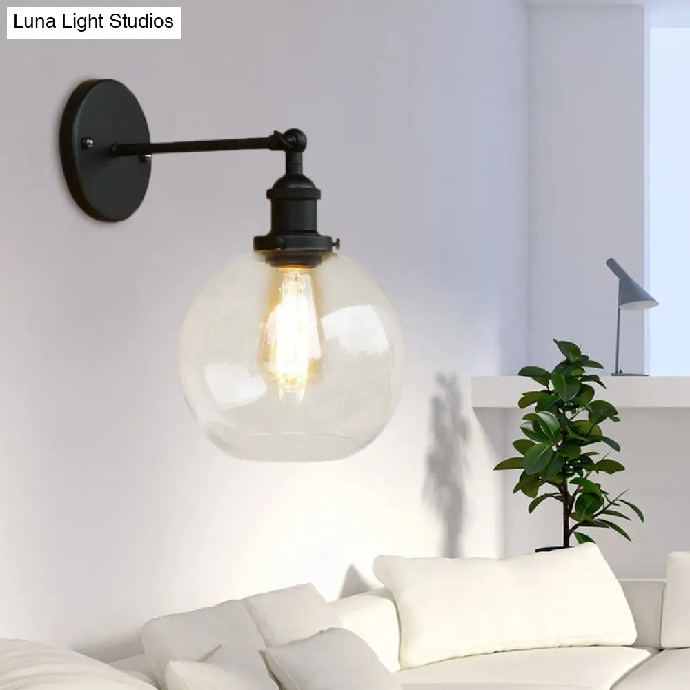 Vintage Black Wall Sconce - Clear Glass Orb Lighting Fixture For Living Room