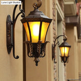 Vintage Black Wall Sconce Light With Amber Glass - Flared Design For Villa And Garden