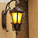 Vintage Black Wall Sconce Light With Amber Glass - Flared Design For Villa And Garden