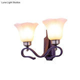 Vintage Blossom Sconce Wall Light With Frosted White Glass In Black Finish