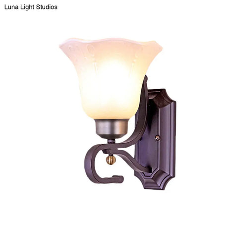 Vintage Blossom Sconce Wall Light With Frosted White Glass In Black Finish