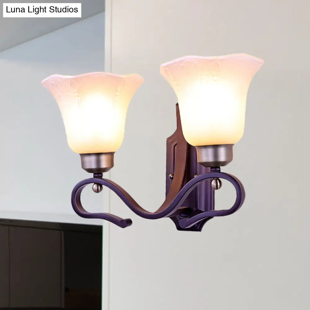 Vintage Blossom Sconce Wall Light With Frosted White Glass In Black Finish