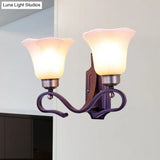 Vintage Blossom Sconce Wall Light With Frosted White Glass In Black Finish