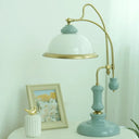 Vintage Blue Bowl Lamp With Frosted Glass Shade - 1-Light Nightstand Lighting
