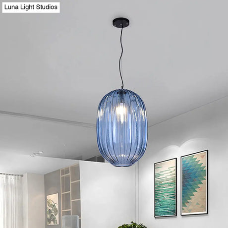 Vintage Blue Prism Glass Lantern Pendant Light For Living Room Suspension