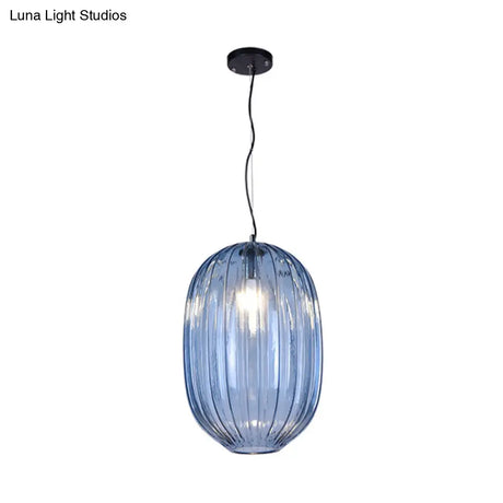 Vintage Blue Prism Glass Lantern Pendant Light For Living Room Suspension