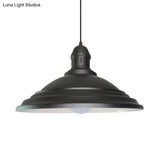 Vintage Bowl Hanging Ceiling Light - Black Metal 1-Head Pendant Lamp With Fluted Design For Balcony