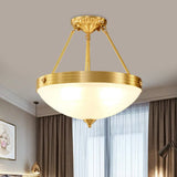 Vintage Brass Bedroom Flushmount Lamp: 4 - Head Semi Flush Light Fixture With Frosted Glass Dome
