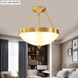 Vintage Brass Bedroom Flushmount Lamp: 4 - Head Semi Flush Light Fixture With Frosted Glass Dome
