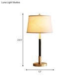 Vintage Brass Bedside Table Lamp With Single Bulb Tapered Design And Fabric Shade