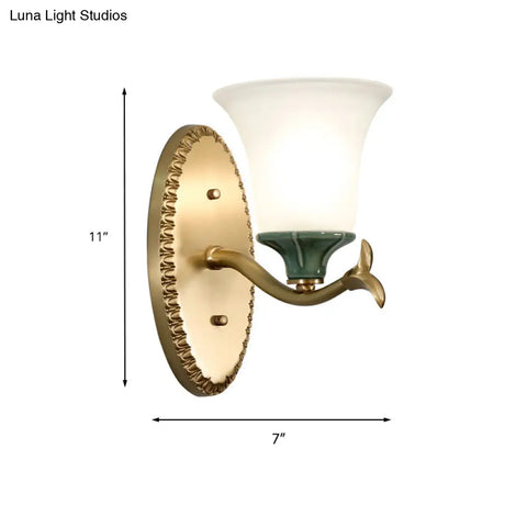 Vintage Brass Bell Sconce With Frosted Glass And Elliptical Backplate For Foyer Lighting