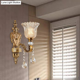 Vintage Brass Bell Wall Sconce With Beveled Crystal Head - Bedroom Light Fixture