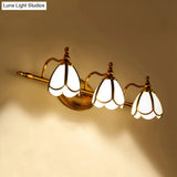 Vintage Brass Beveled Glass Floral Wall Sconce - 3 Bulb Bathroom Vanity Light