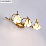 Vintage Brass Beveled Glass Floral Wall Sconce - 3 Bulb Bathroom Vanity Light