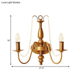 Vintage Brass Candle Wall Sconce With 2 Lights And Shade/Shadeless Option For Bedroom Mounting