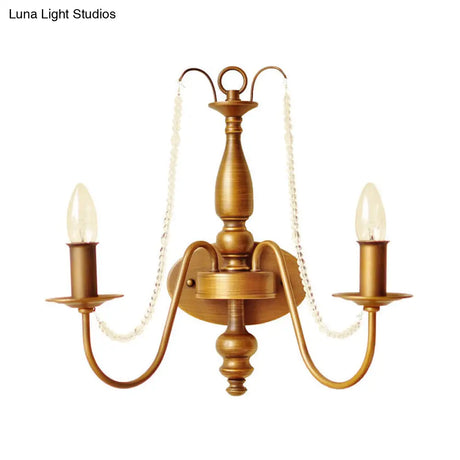 Vintage Brass Candle Wall Sconce With 2 Lights And Shade/Shadeless Option For Bedroom Mounting