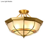 Vintage Brass Ceiling Light - 6 Lights Semi Flush Mount For Living Room