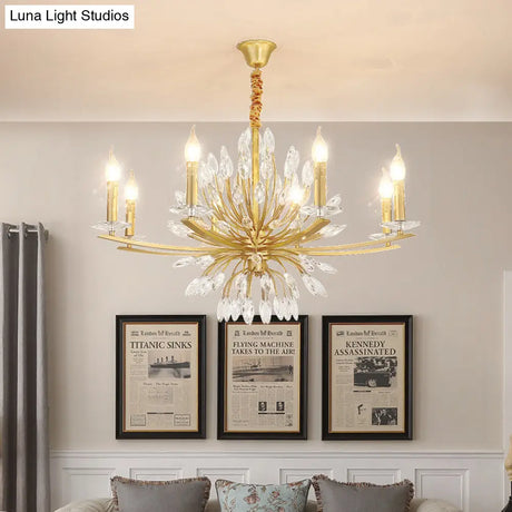 Vintage Brass Chandelier - Metal 3/6/8-Head Hanging Light Fixture With Crystal Decoration