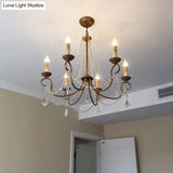 Vintage Brass Chandelier Pendant Light - Crystal Beaded Strand 6/9 Lights Bare Bulb Hanging