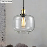 Vintage Brass Clear Glass Ceiling Pendant Light - 1-Light Cylinder/Dome/Schoolhouse Lamp