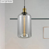 Vintage Brass Clear Glass Ceiling Pendant Light - 1-Light Cylinder/Dome/Schoolhouse Lamp