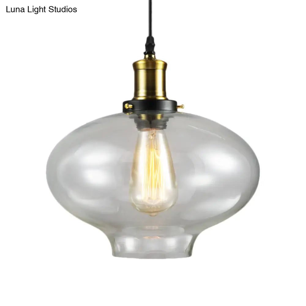 Vintage Brass Clear Glass Ceiling Pendant Light - 1-Light Cylinder/Dome/Schoolhouse Lamp