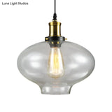Vintage Brass Clear Glass Ceiling Pendant Light - 1-Light Cylinder/Dome/Schoolhouse Lamp