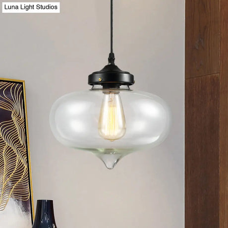 Vintage Brass Clear Glass Ceiling Pendant Light - 1-Light Cylinder/Dome/Schoolhouse Lamp