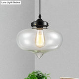 Vintage Brass Clear Glass Ceiling Pendant Light - 1-Light Cylinder/Dome/Schoolhouse Lamp